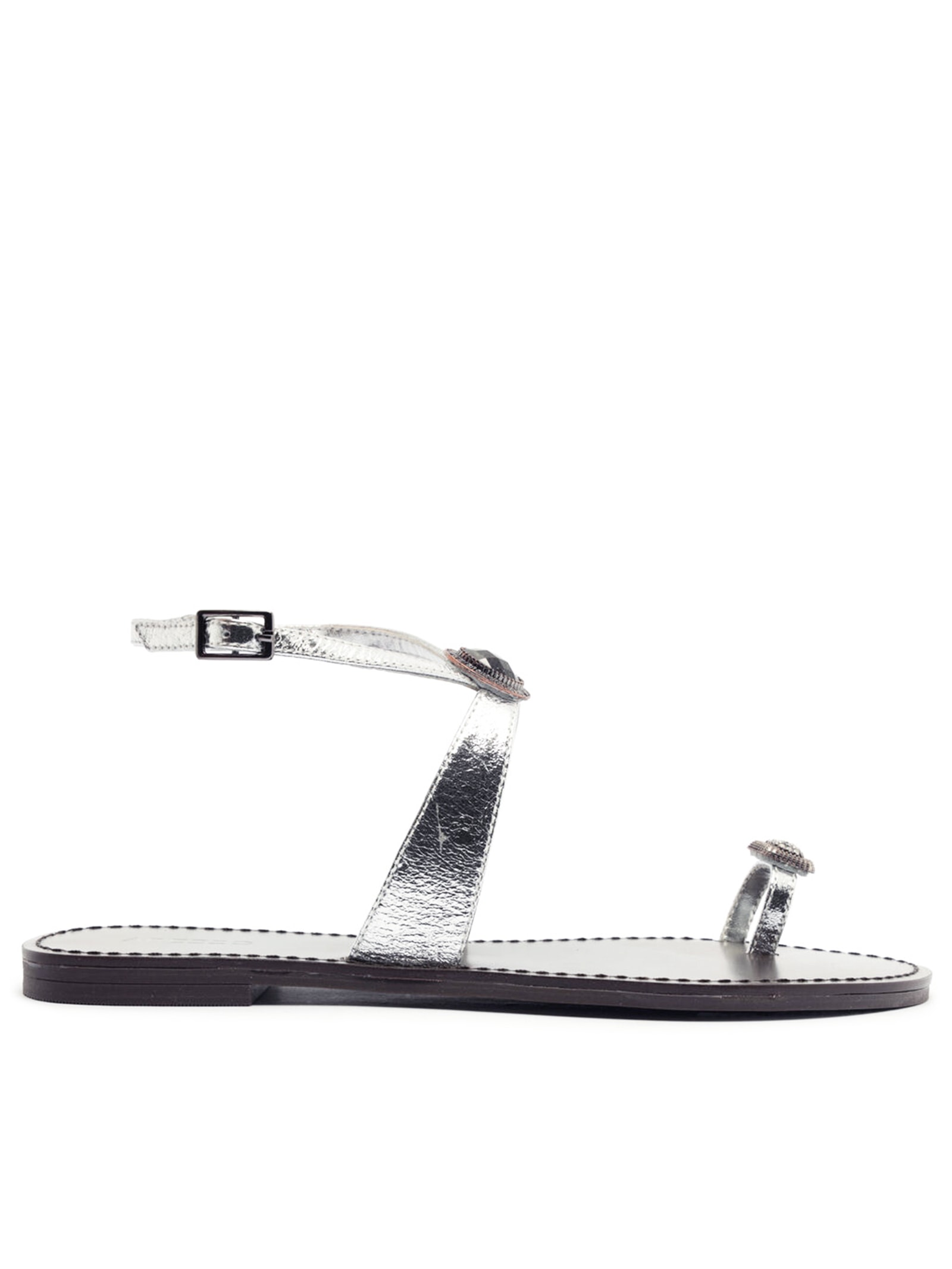 Sandália Feminina Rasteira Pedraria Prateado Arezzo