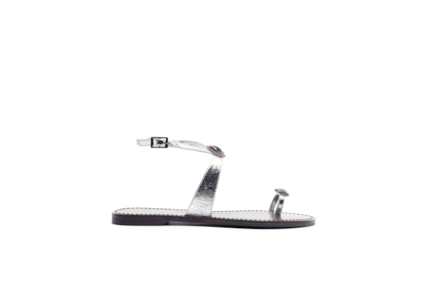 Sandália Feminina Rasteira Pedraria - Prateado