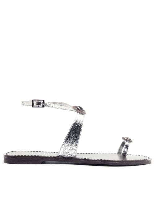 Sandália Feminina Rasteira Pedraria – Prateado