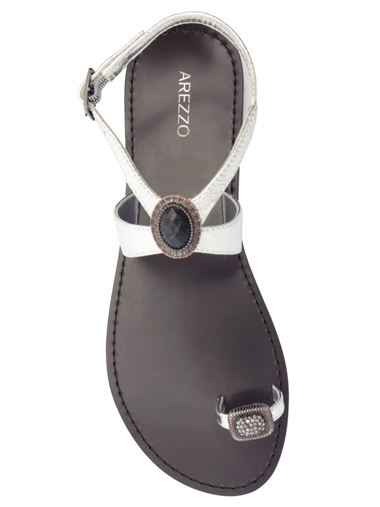 Sandália Feminina Rasteira Pedraria Prateado Arezzo