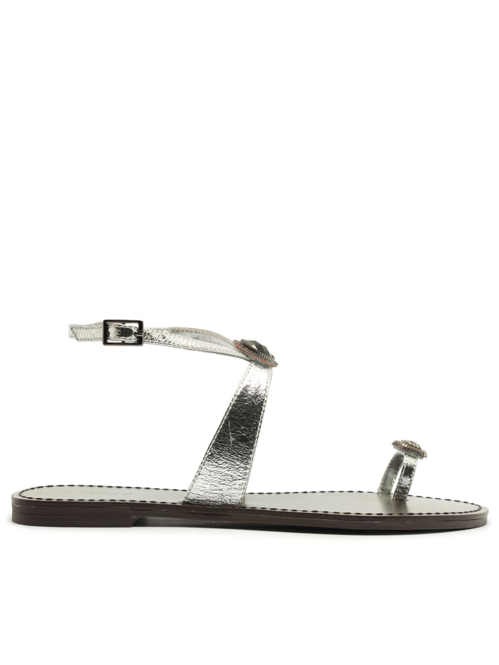 Sandália Feminina Rasteira Pedraria Prateado Arezzo