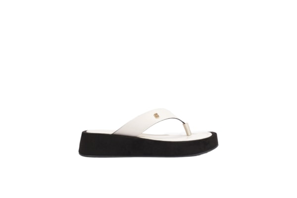 Sandália Feminina Rasteira Shop Flatform Couro - Branco