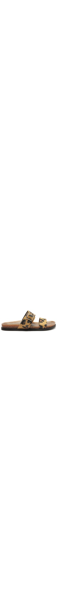 Sandália Feminina Rasteira Slide Duas Tiras Fivela Cortiça Onça - Animal Print