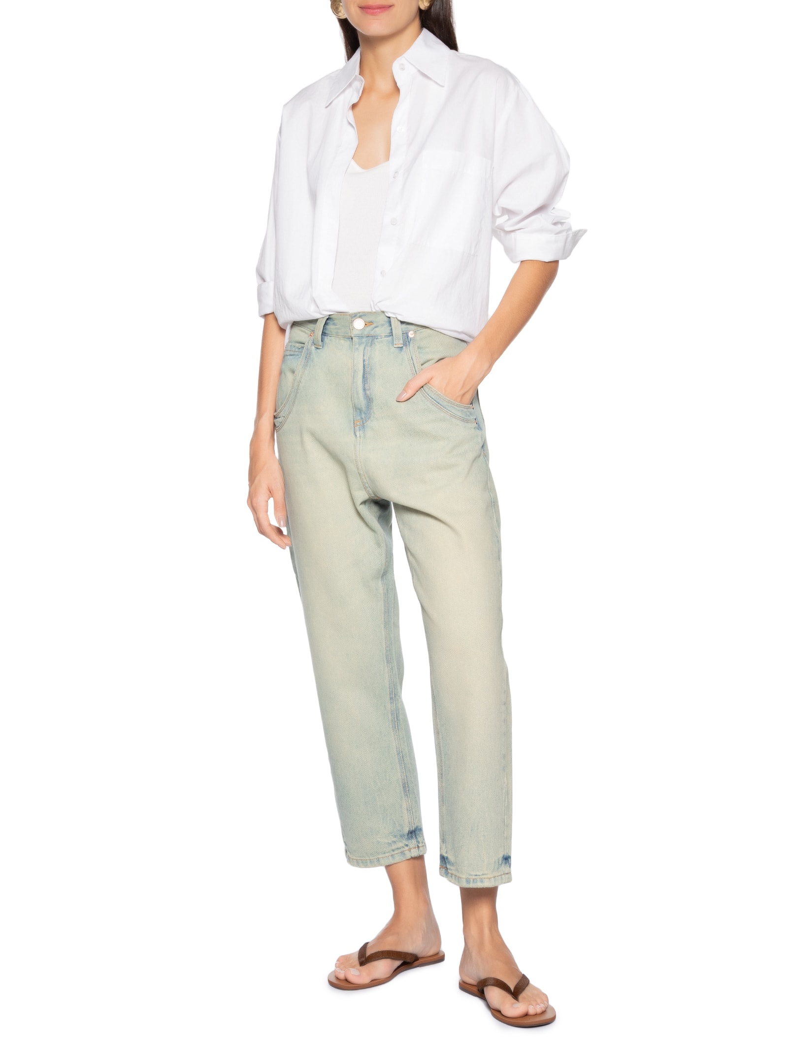 Sandália Feminina Rasteira Slim Tira Única Couro Marrom Anacapri