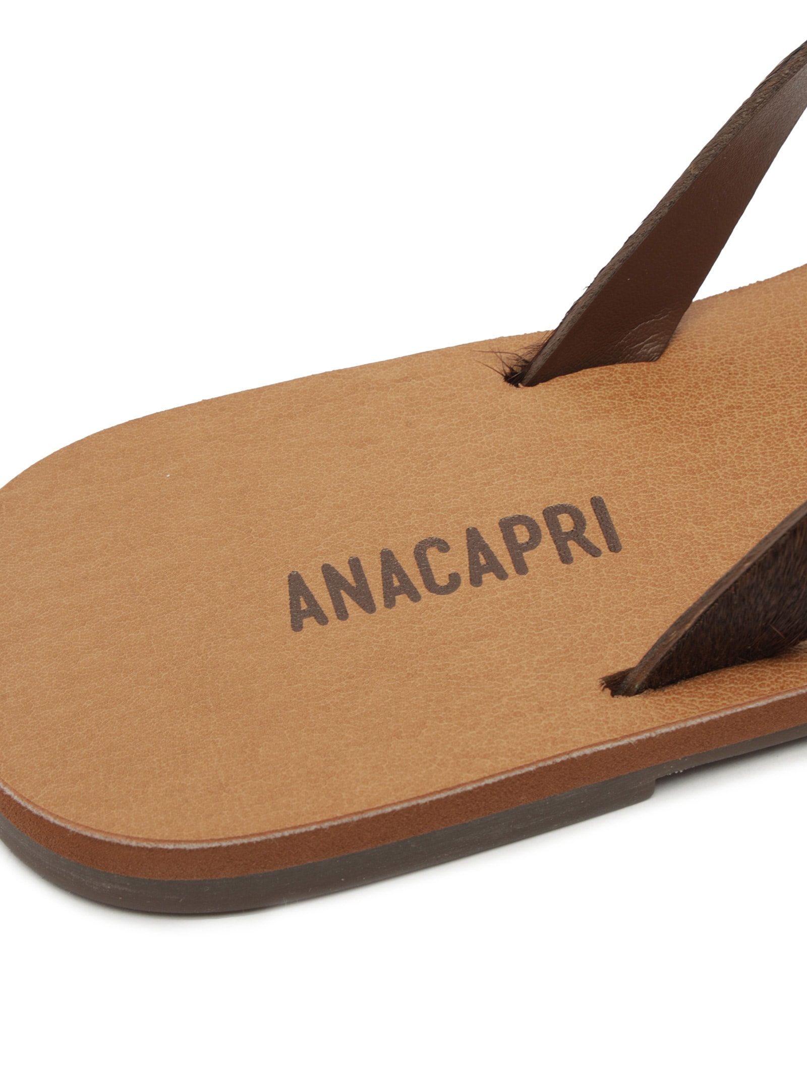 Sandália Feminina Rasteira Slim Tira Única Couro Marrom Anacapri