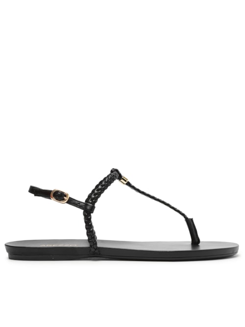 Sandália Feminina Rasteira Slim Tiras Trançadas – Preto