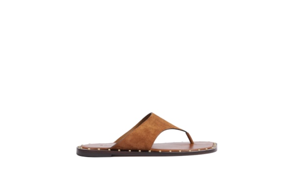 Sandália Feminina Rasteira Studs - Marrom