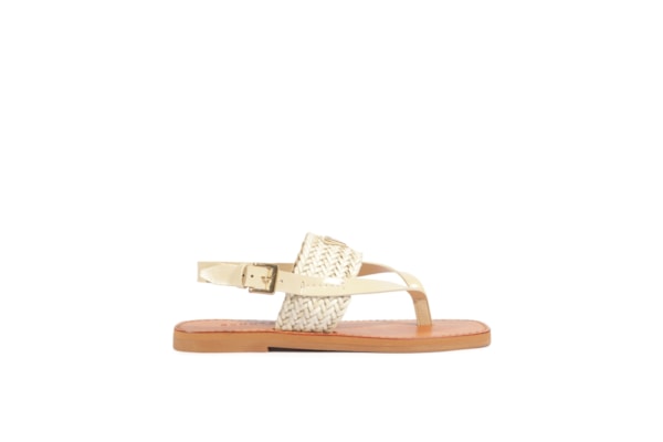 Sandália Feminina Rasteira Tira Tressê Couro - Branco