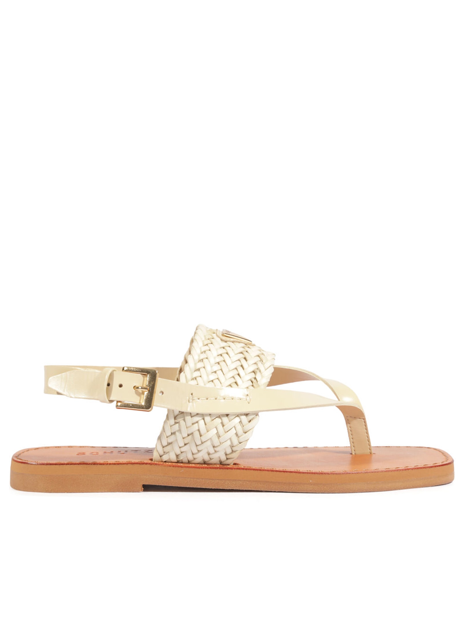 Sandália Feminina Rasteira Tira Tressê Couro Branco Schutz