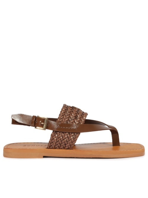 Sandália Feminina Rasteira Tira Tressê Couro – Marrom