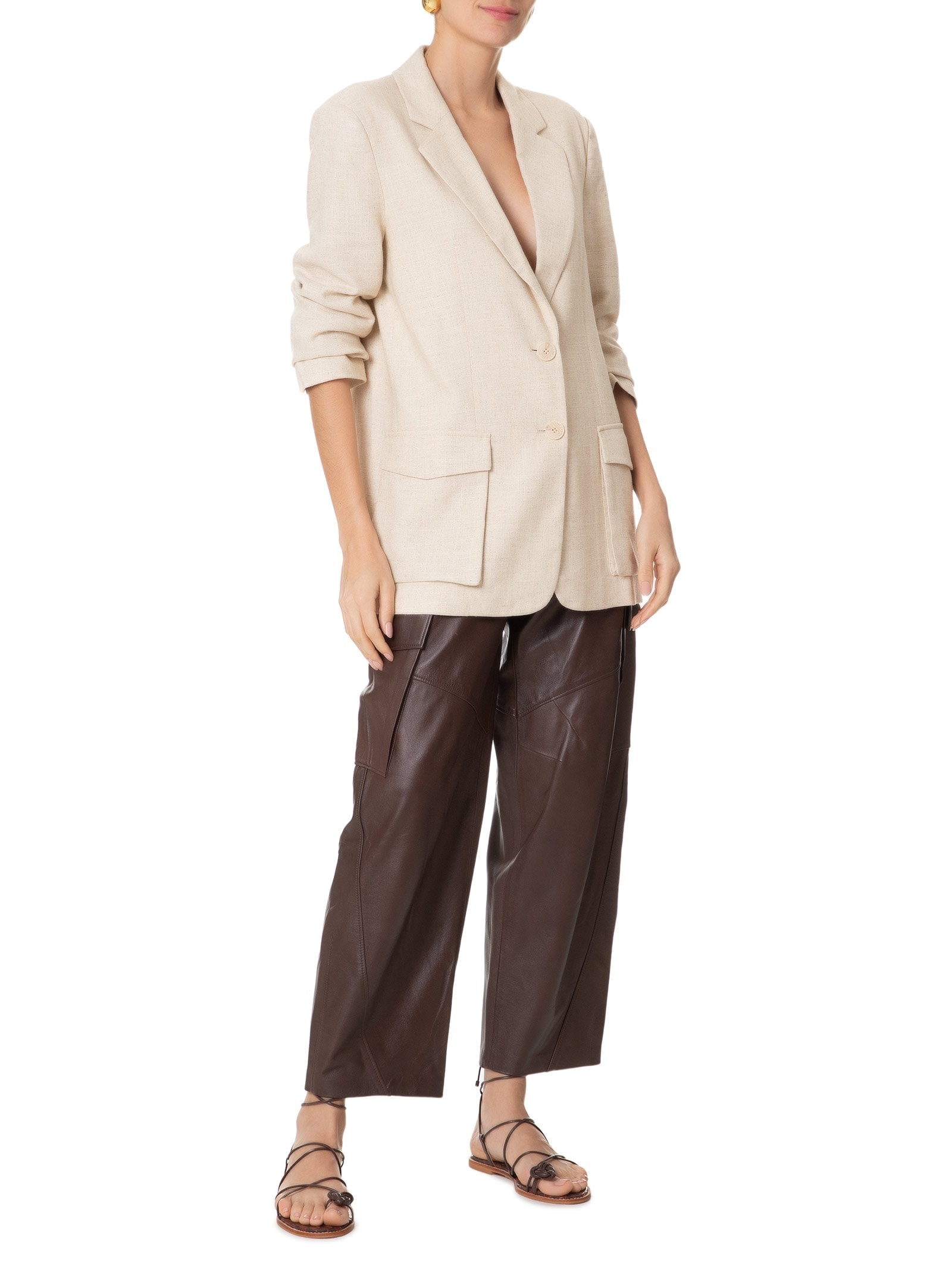 Sandália Feminina Rasteira Tiras Em Couro Marrom '2Essential