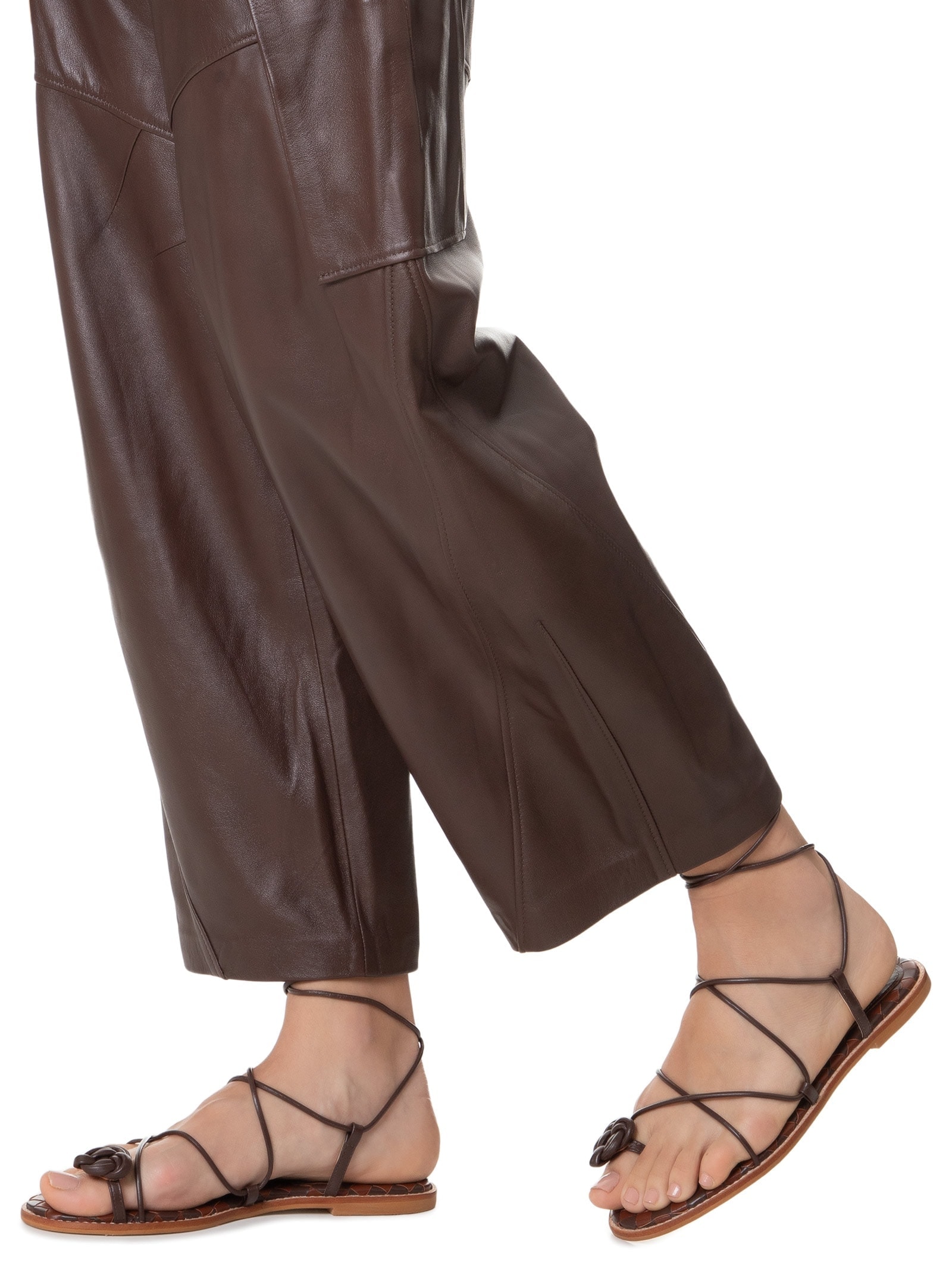 Sandália Feminina Rasteira Tiras Em Couro Marrom '2Essential