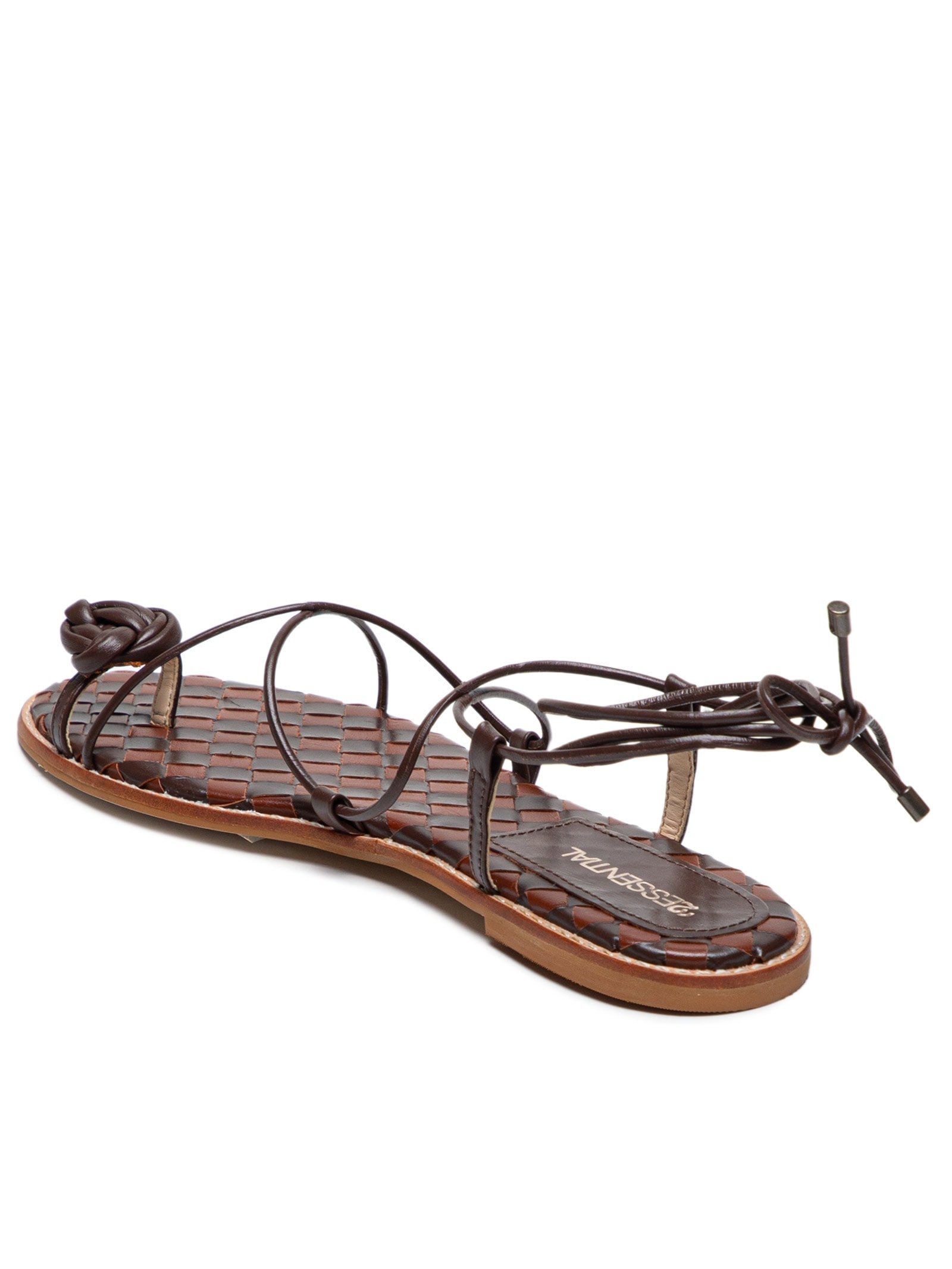 Sandália Feminina Rasteira Tiras Em Couro Marrom '2Essential