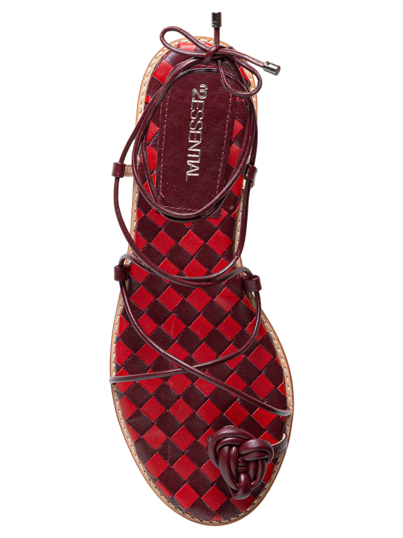 Sandália Feminina Rasteira Tiras Em Couro Vinho '2Essential