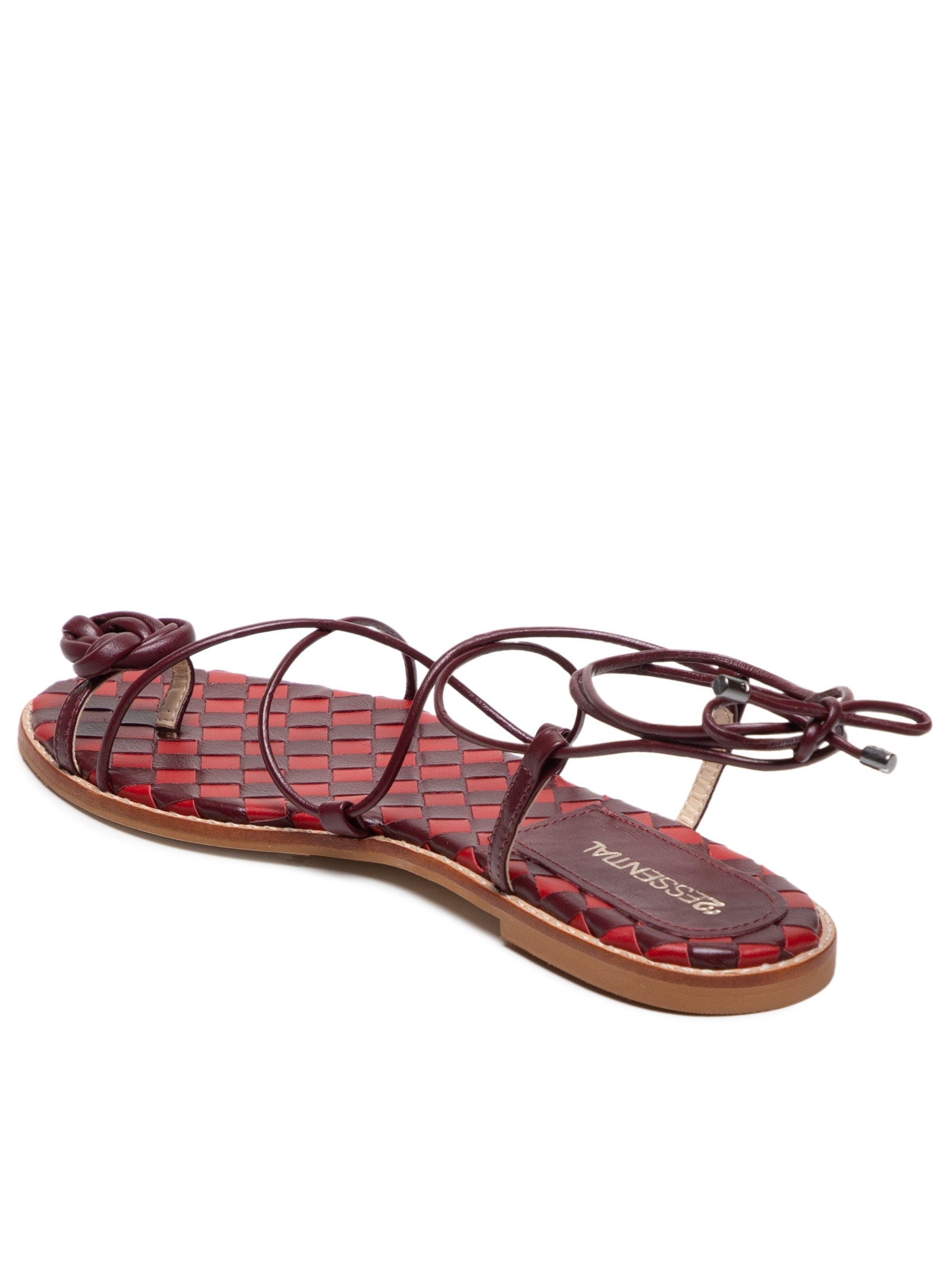 Sandália Feminina Rasteira Tiras Em Couro Vinho '2Essential