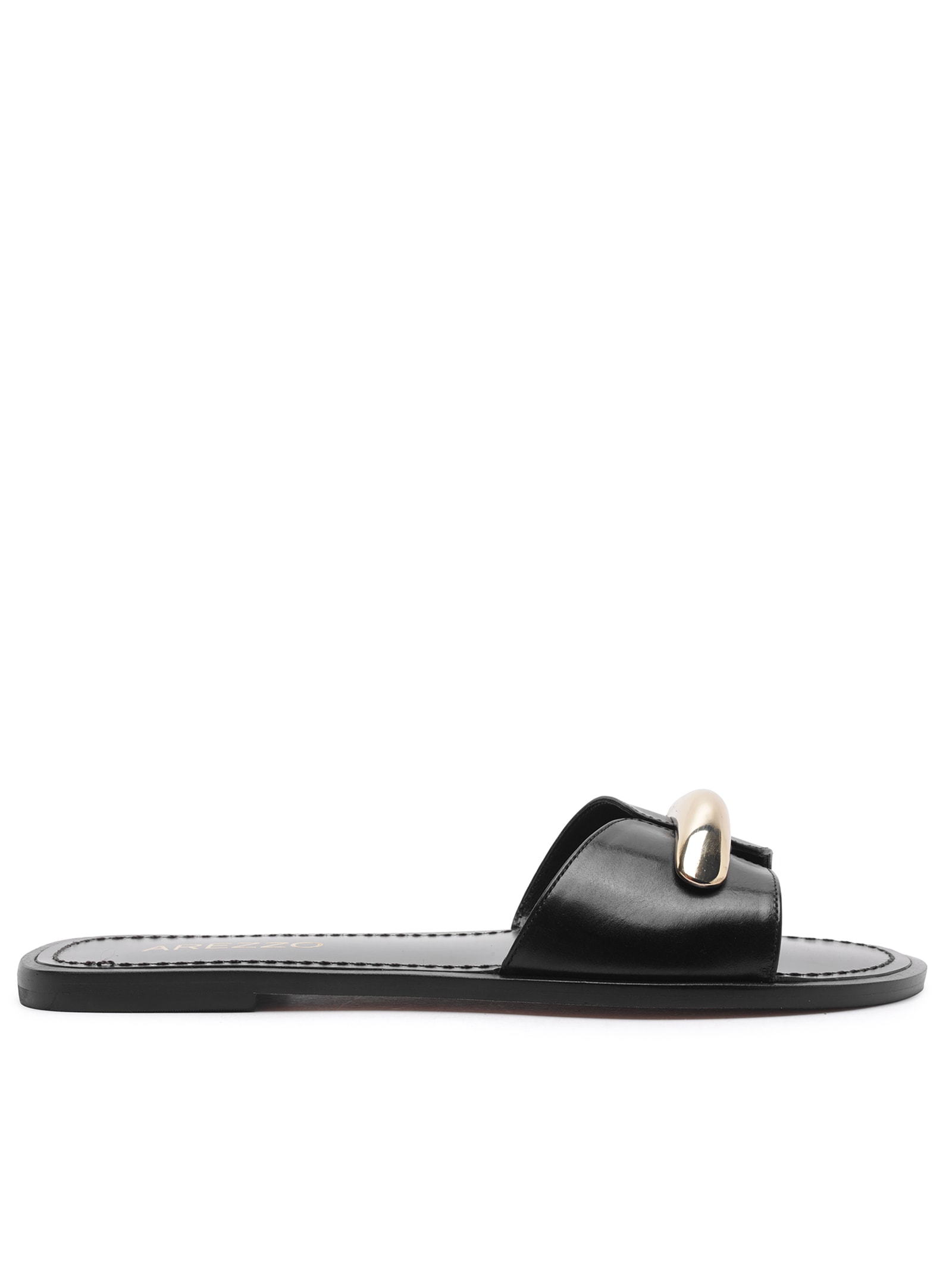 Sandália Feminina Rasteira Tourino Leather Preto Arezzo