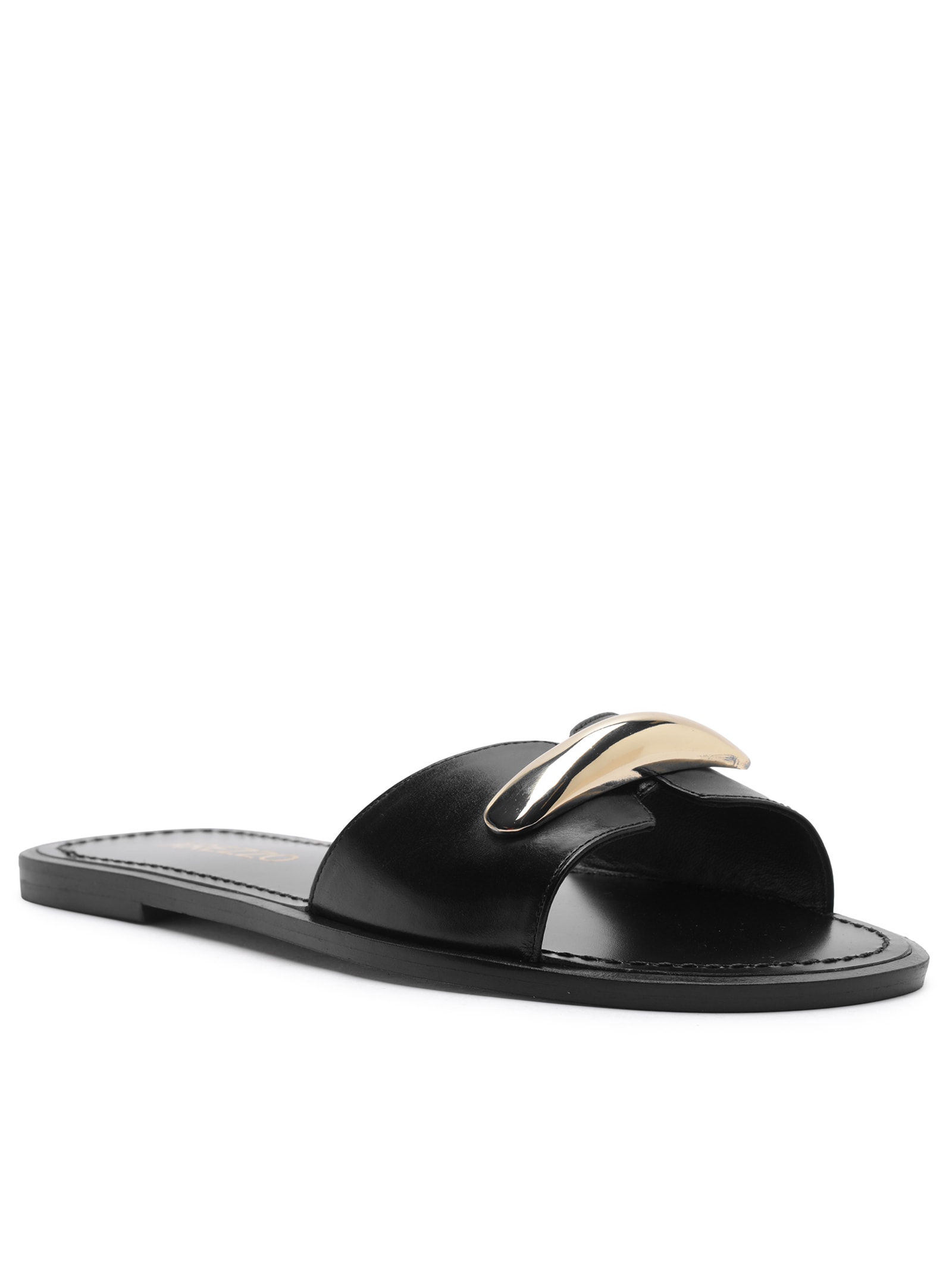 Sandália Feminina Rasteira Tourino Leather Preto Arezzo