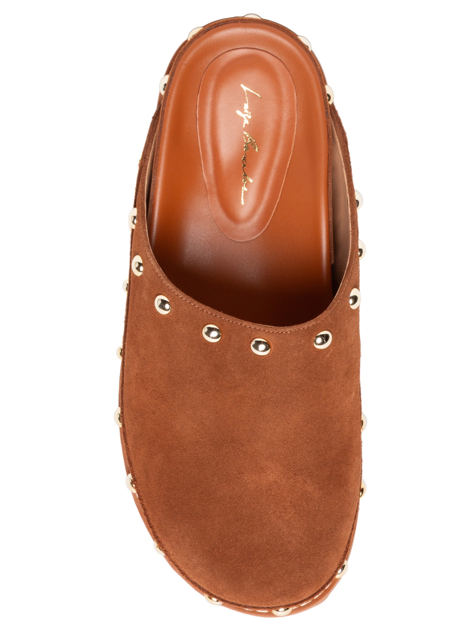 Sandália Feminina Sabot Em Camurça Caramelo Com Studs Bege Luiza Barcelos