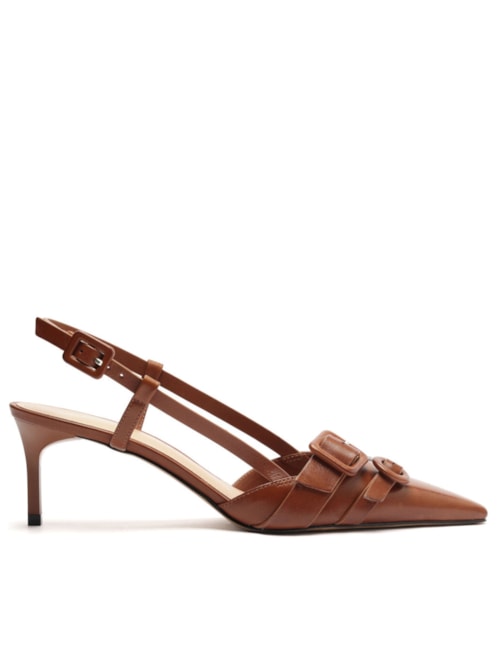 Sandália Feminina Salto Alto Couro Atanado Soft Ocra – Marrom