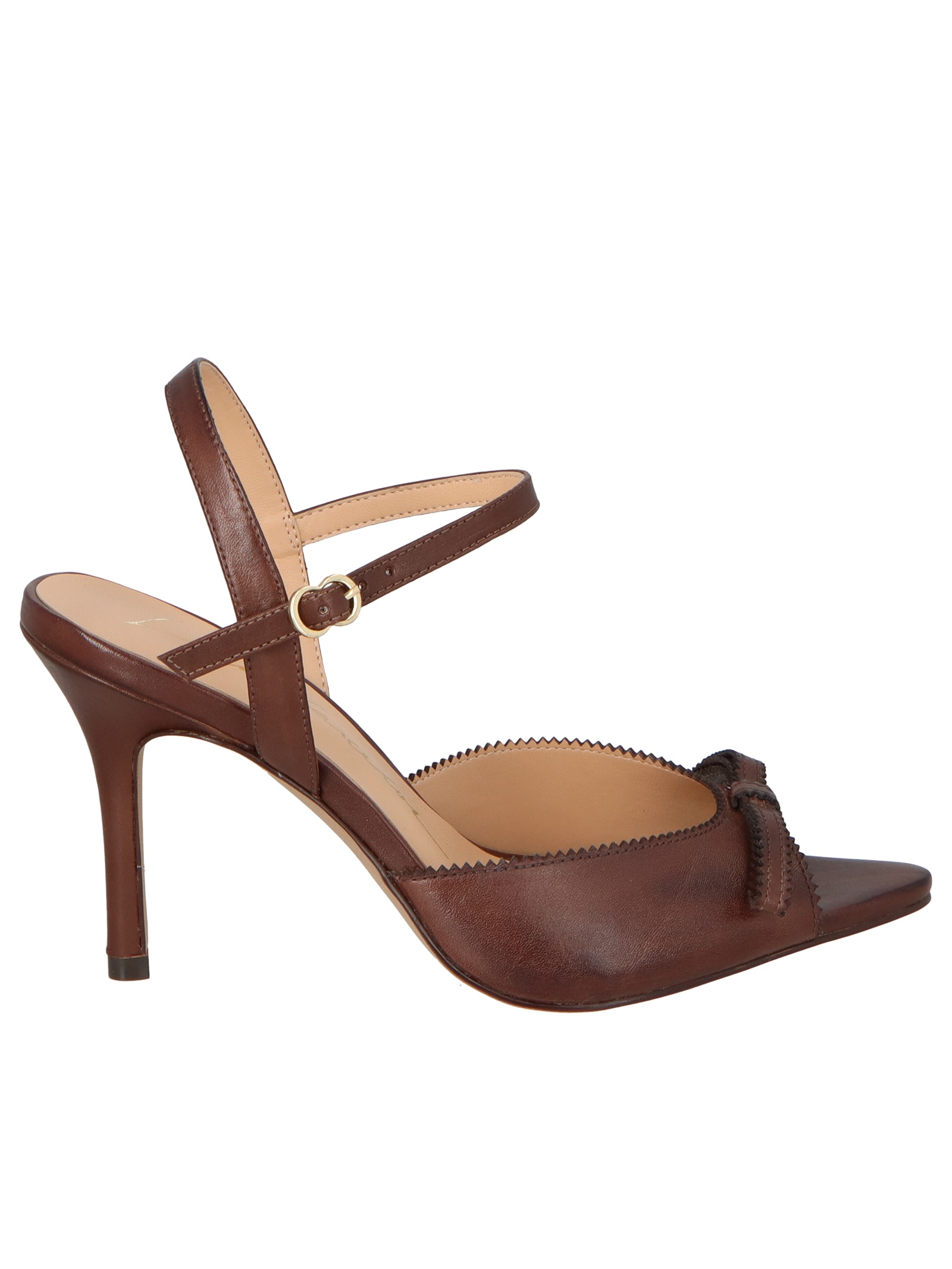 Sandália Feminina Salto Alto Fino Em Couro Marrom Luiza Barcelos