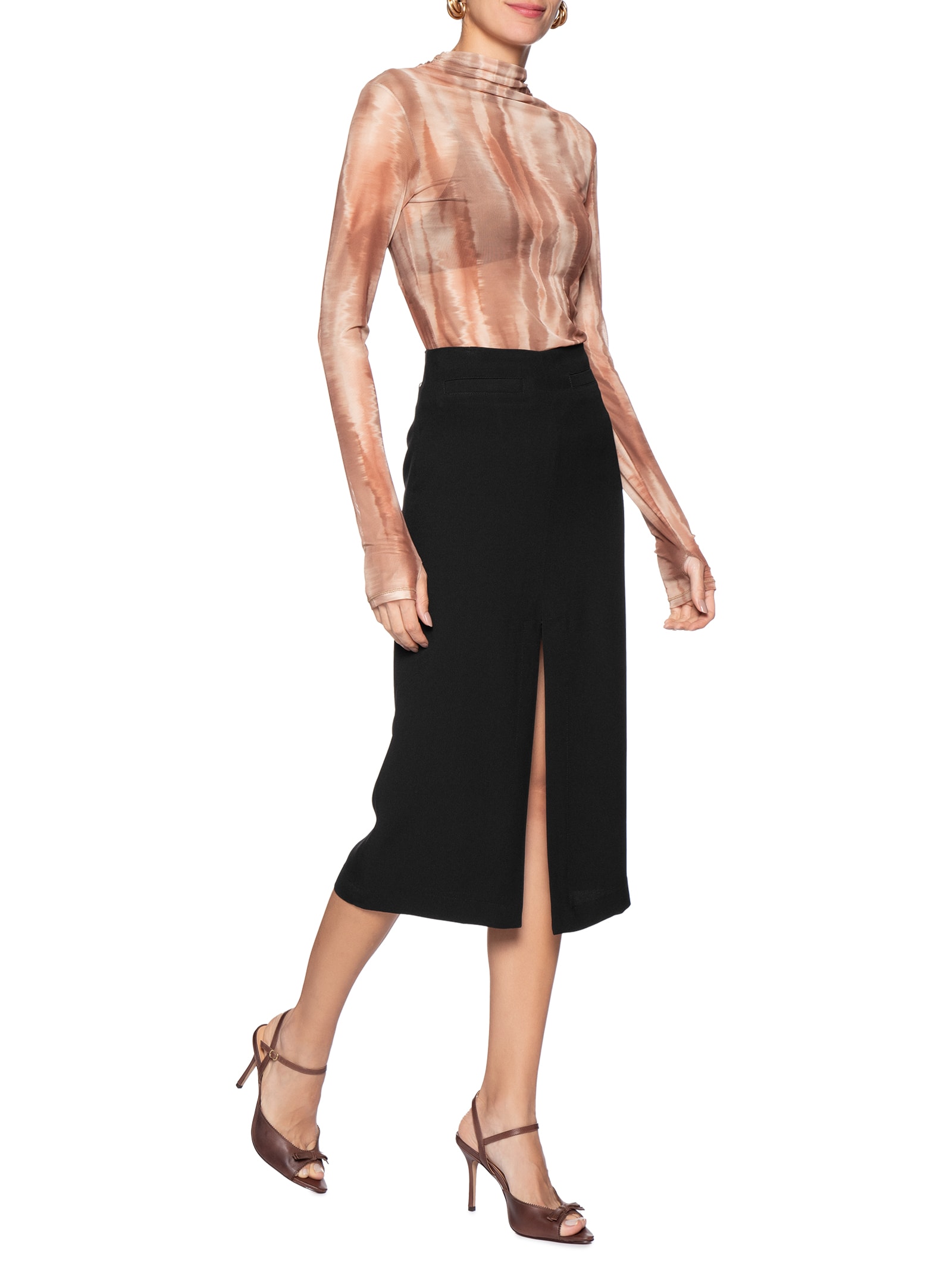 Sandália Feminina Salto Alto Fino Em Couro Marrom Luiza Barcelos