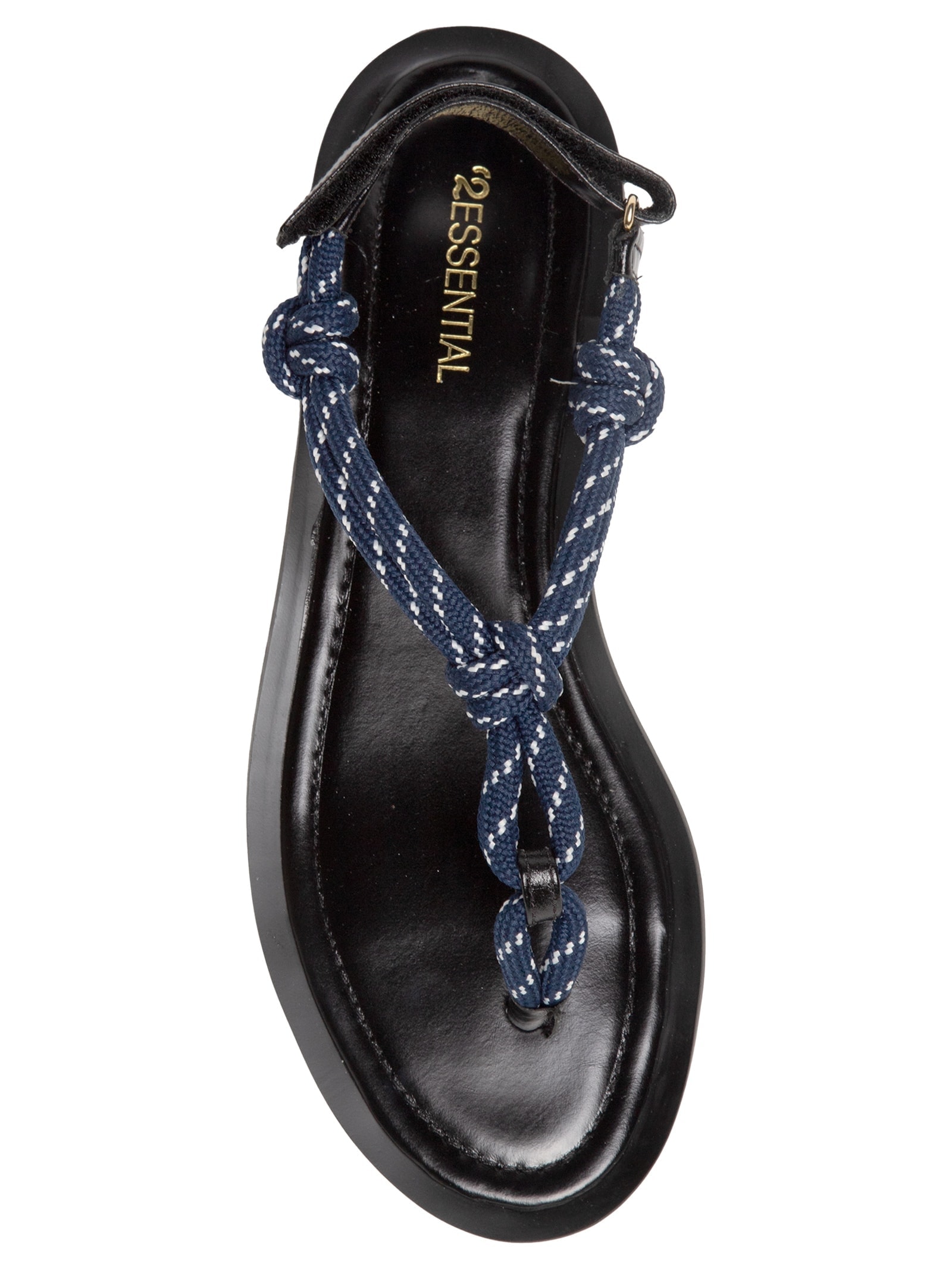 Sandália Feminina Salto Baixo Em Couro Azul '2Essential