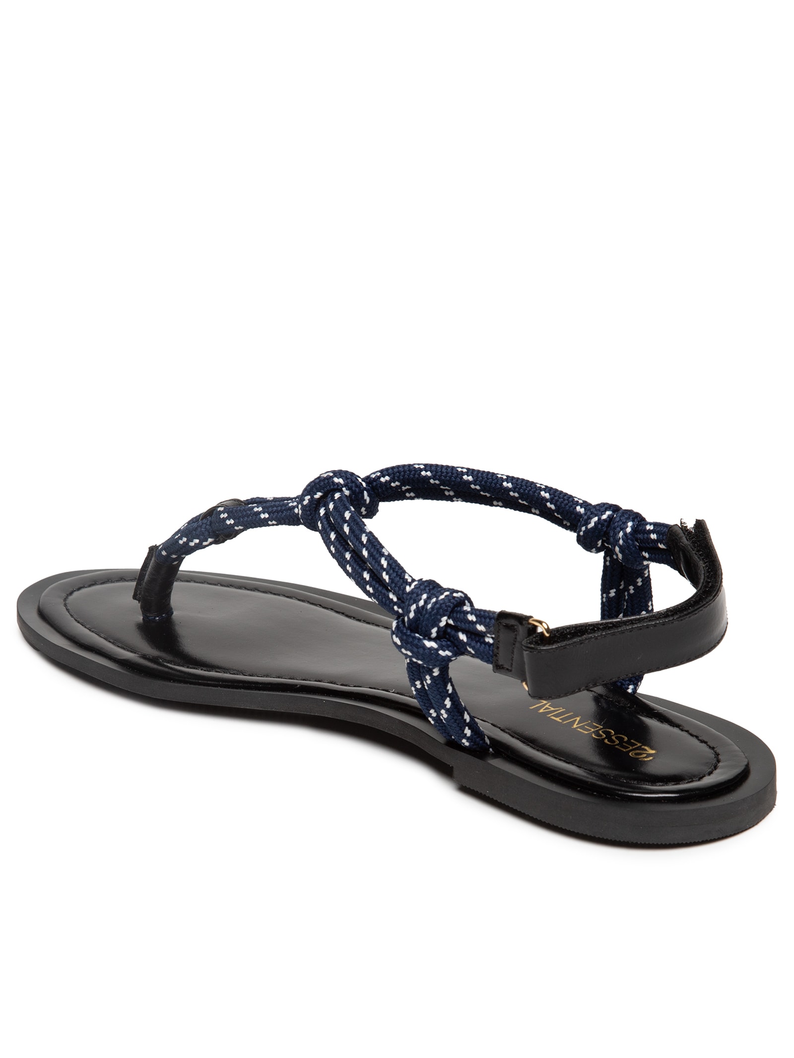 Sandália Feminina Salto Baixo Em Couro Azul '2Essential