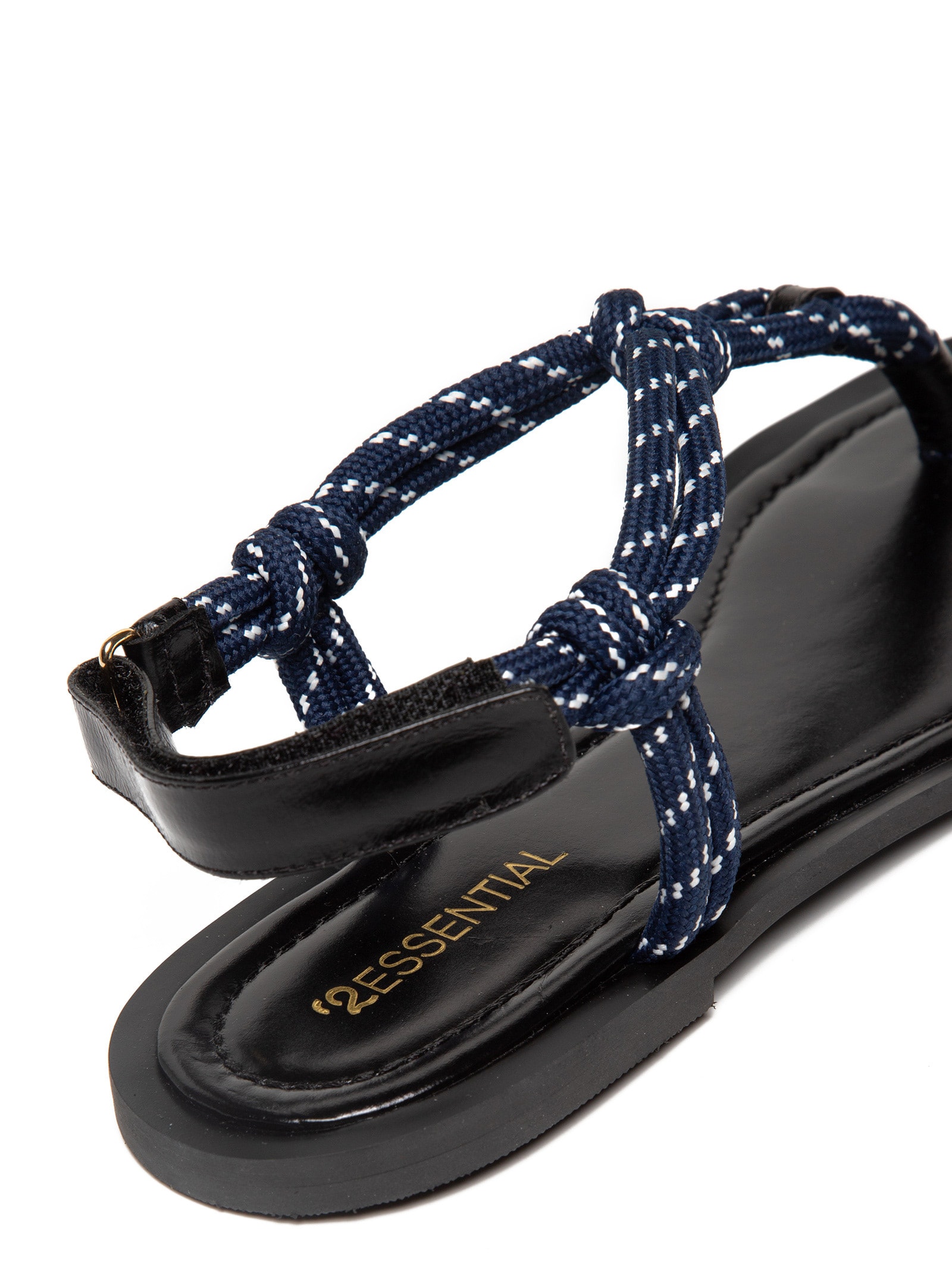 Sandália Feminina Salto Baixo Em Couro Azul '2Essential