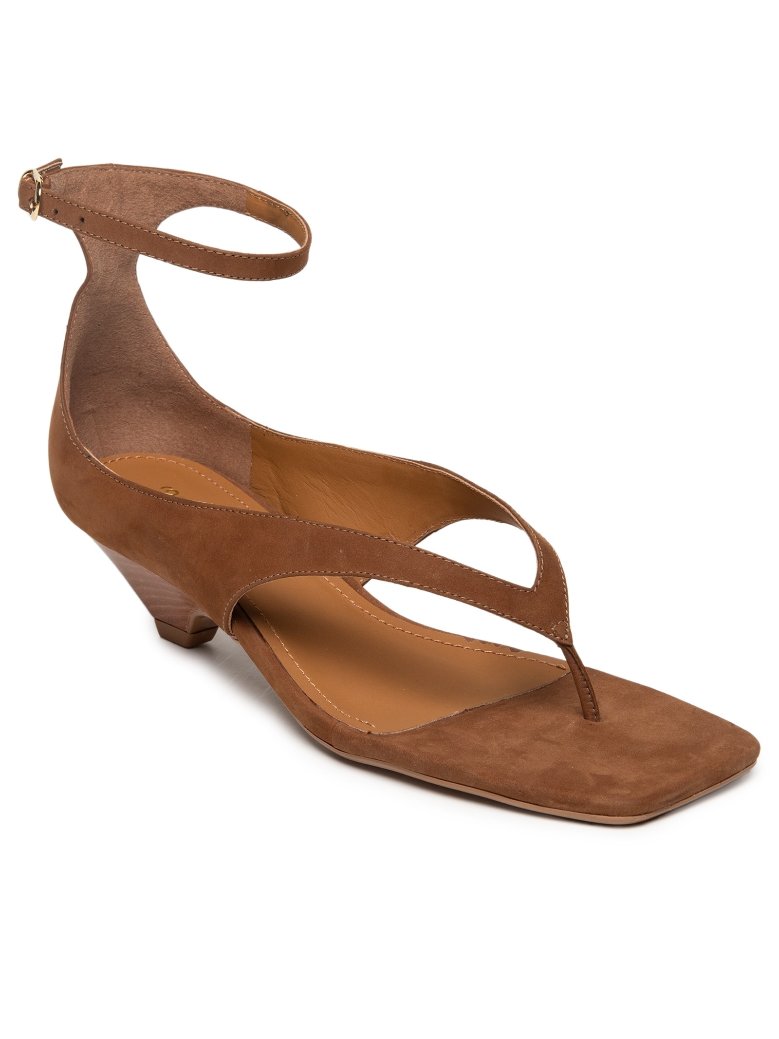 Sandália Feminina Salto Baixo Em Couro Marrom '2Essential