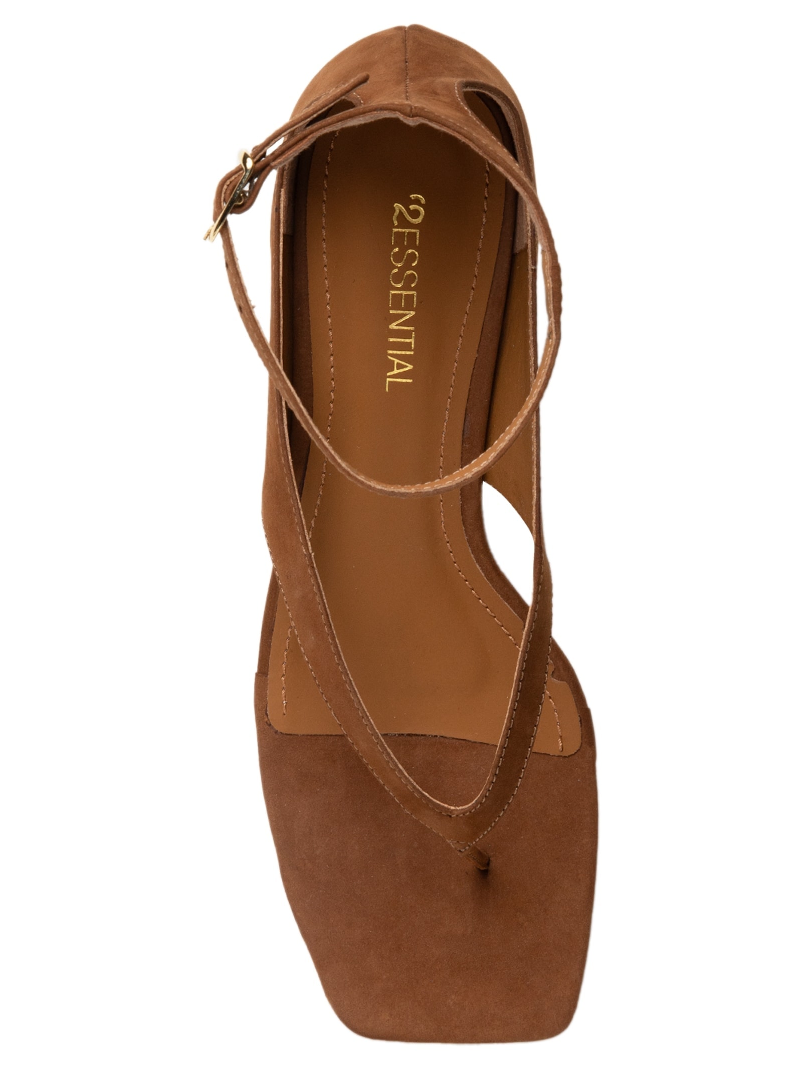 Sandália Feminina Salto Baixo Em Couro Marrom '2Essential