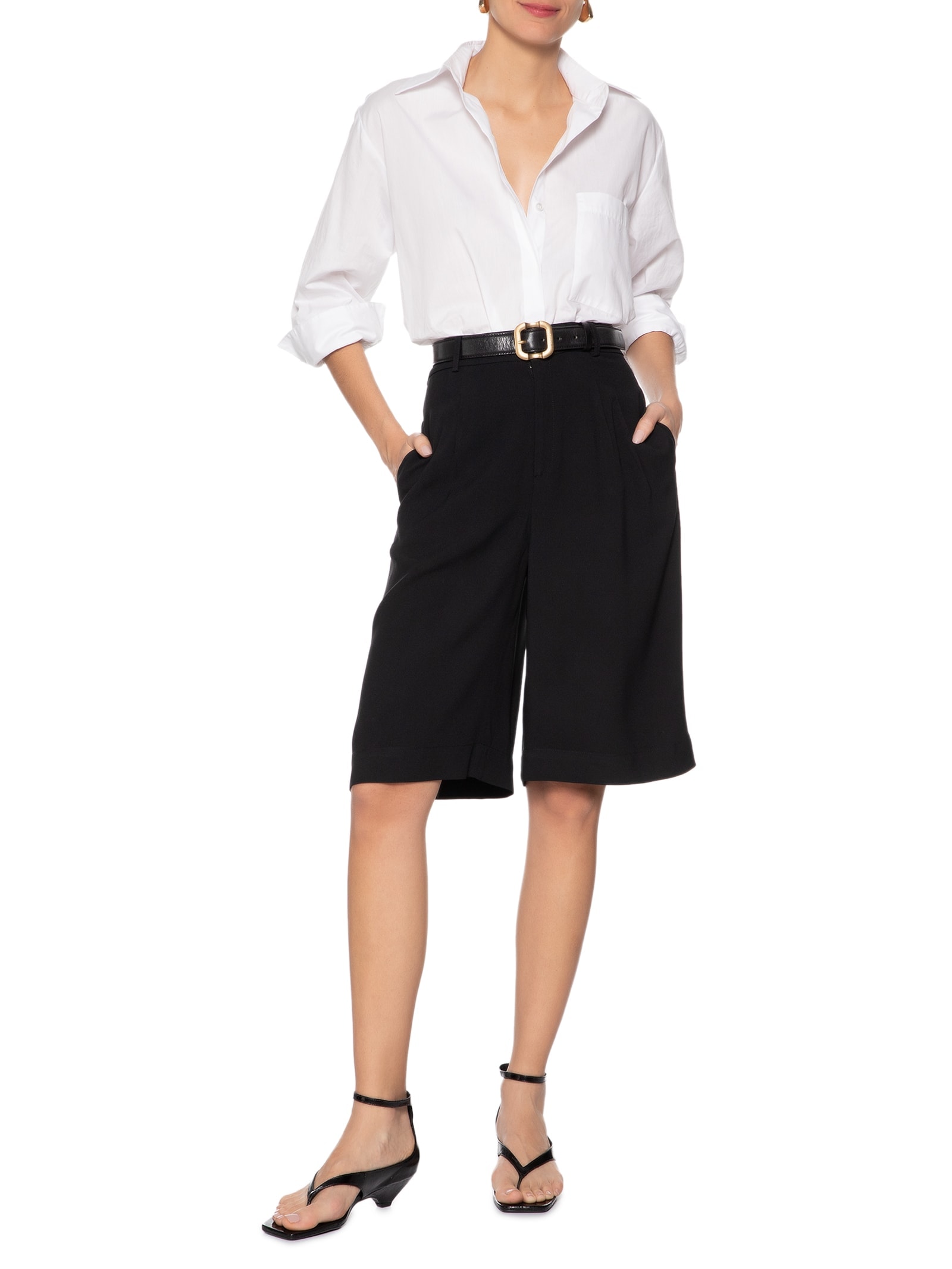 Sandália Feminina Salto Baixo Em Couro Preto '2Essential