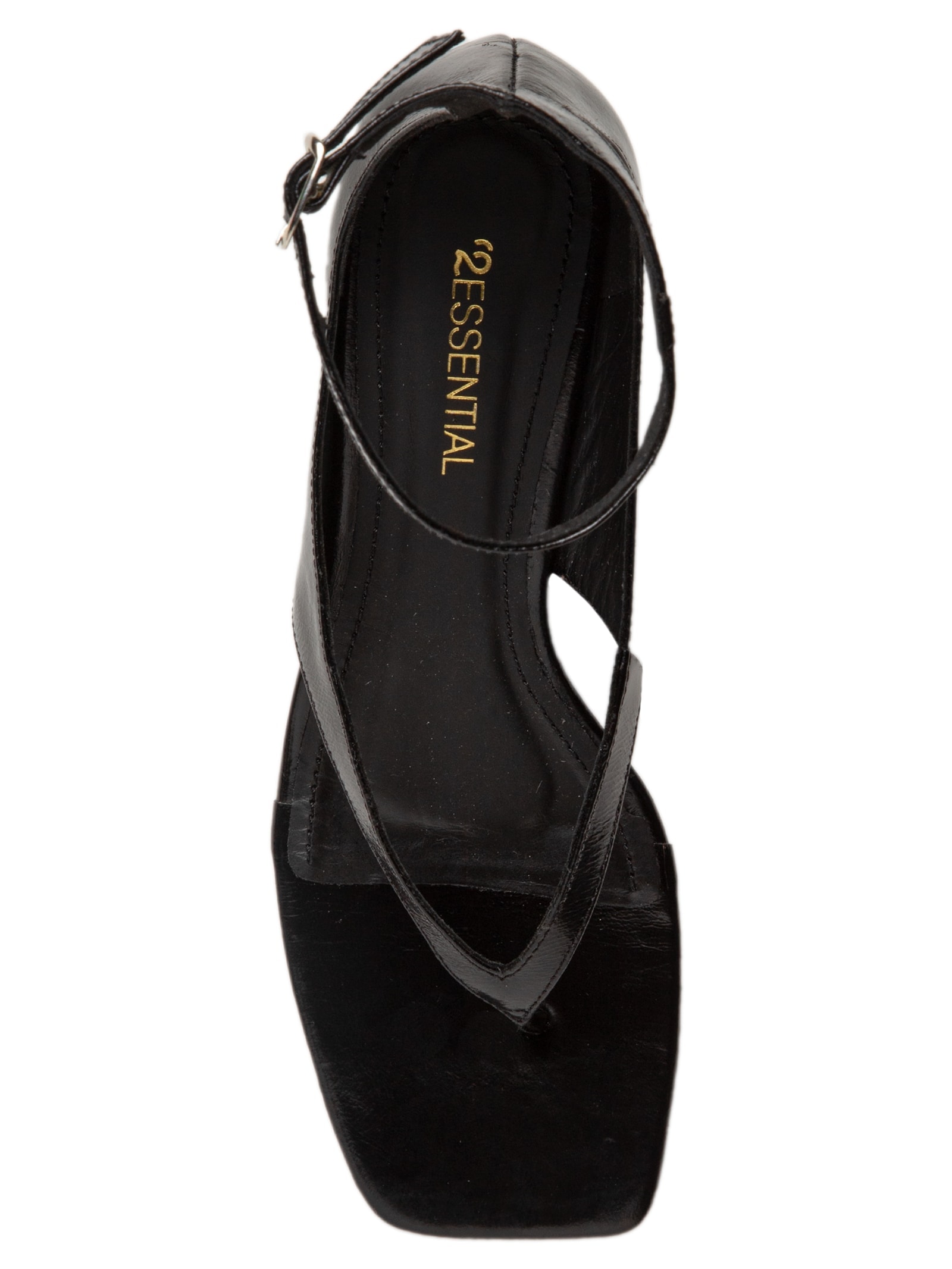 Sandália Feminina Salto Baixo Em Couro Preto '2Essential