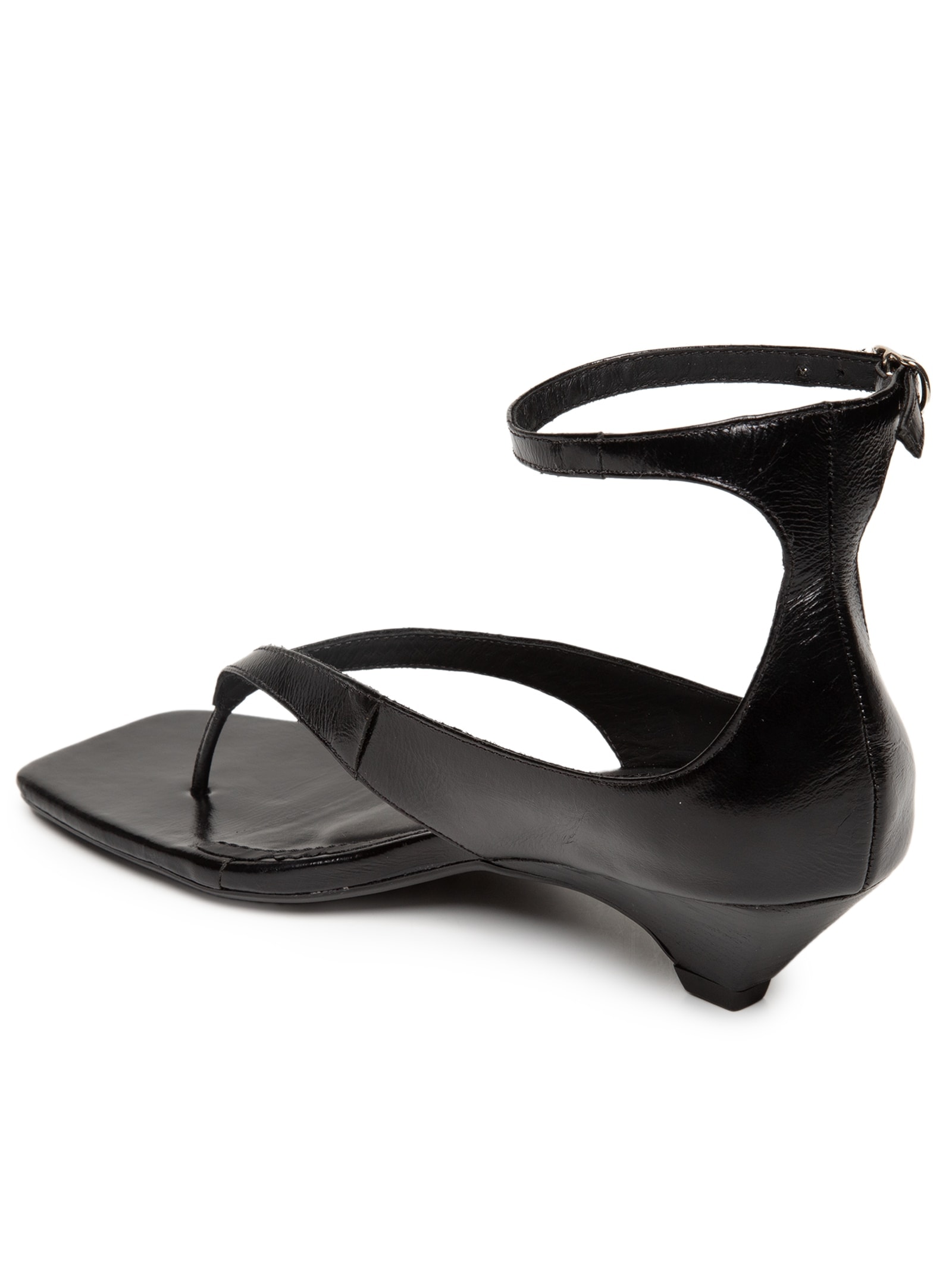 Sandália Feminina Salto Baixo Em Couro Preto '2Essential