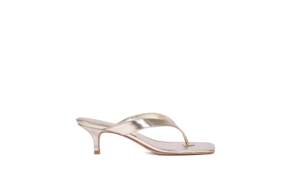 Sandália Feminina Salto Baixo Fino Tiras -  Dourado