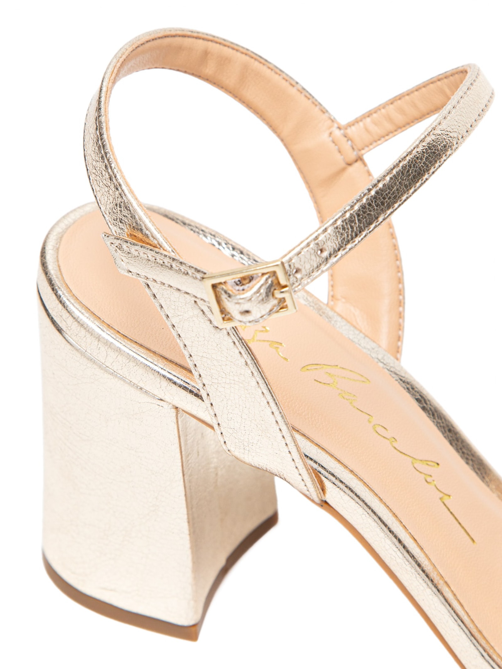 Sandália Feminina Salto Bloco Metalcolor Dourado Luiza Barcelos