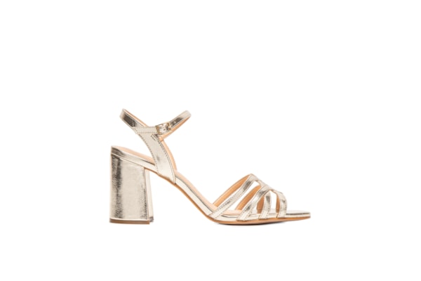 Sandália Feminina Salto Bloco Metalcolor - Dourado