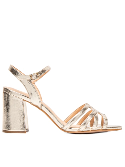 Sandália Feminina Salto Bloco Metalcolor – Dourado