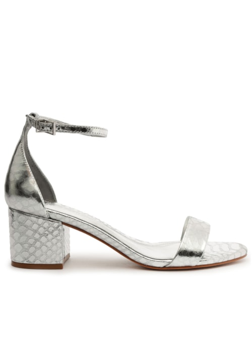 Sandália Feminina Salto Bloco – Prata