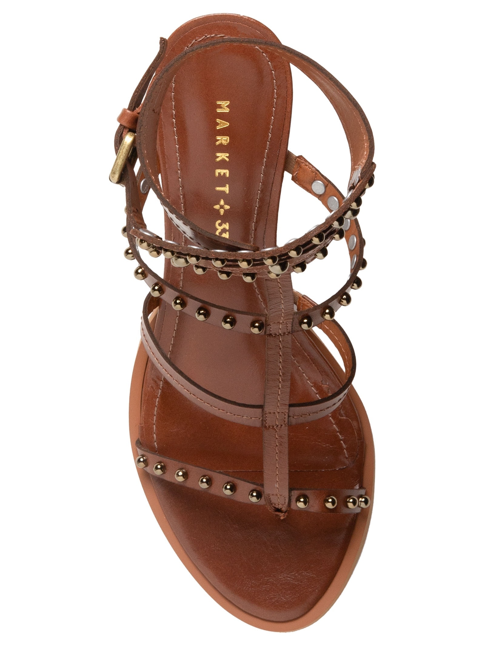 Sandália Feminina Salto Com Tachas Marrom Market 33