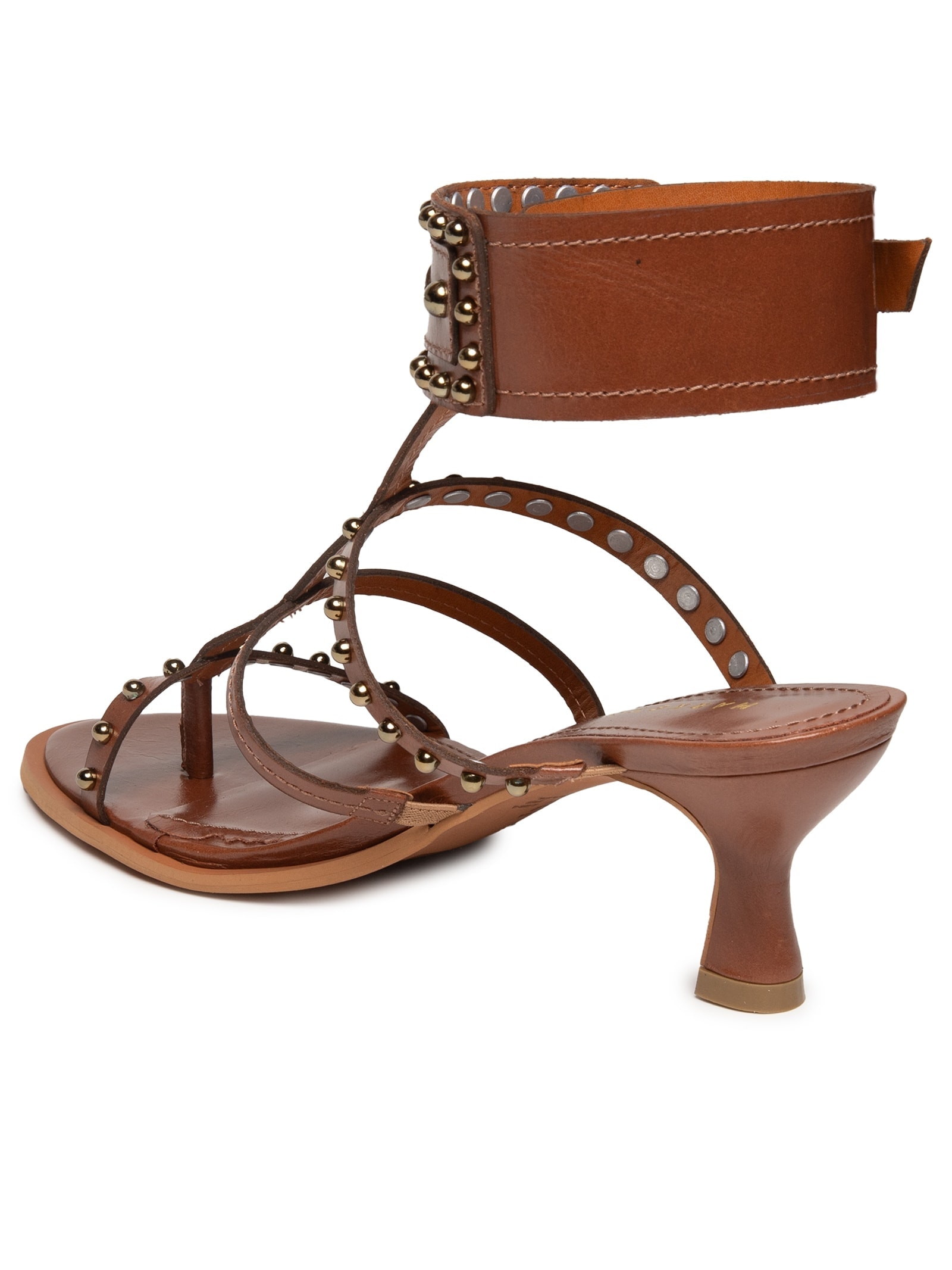 Sandália Feminina Salto Com Tachas Marrom Market 33