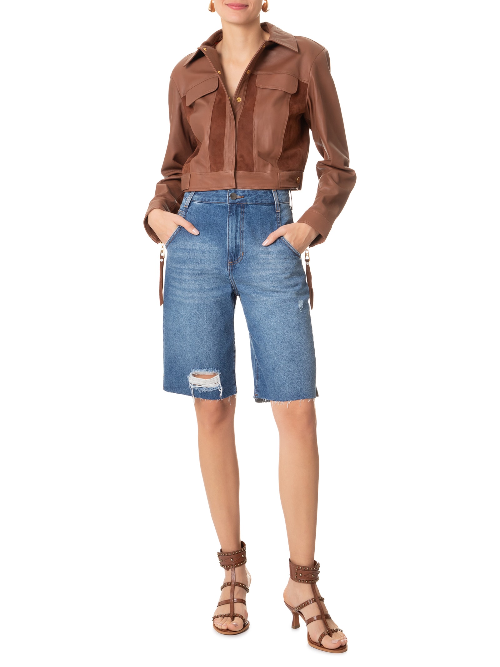 Sandália Feminina Salto Com Tachas Marrom Market 33