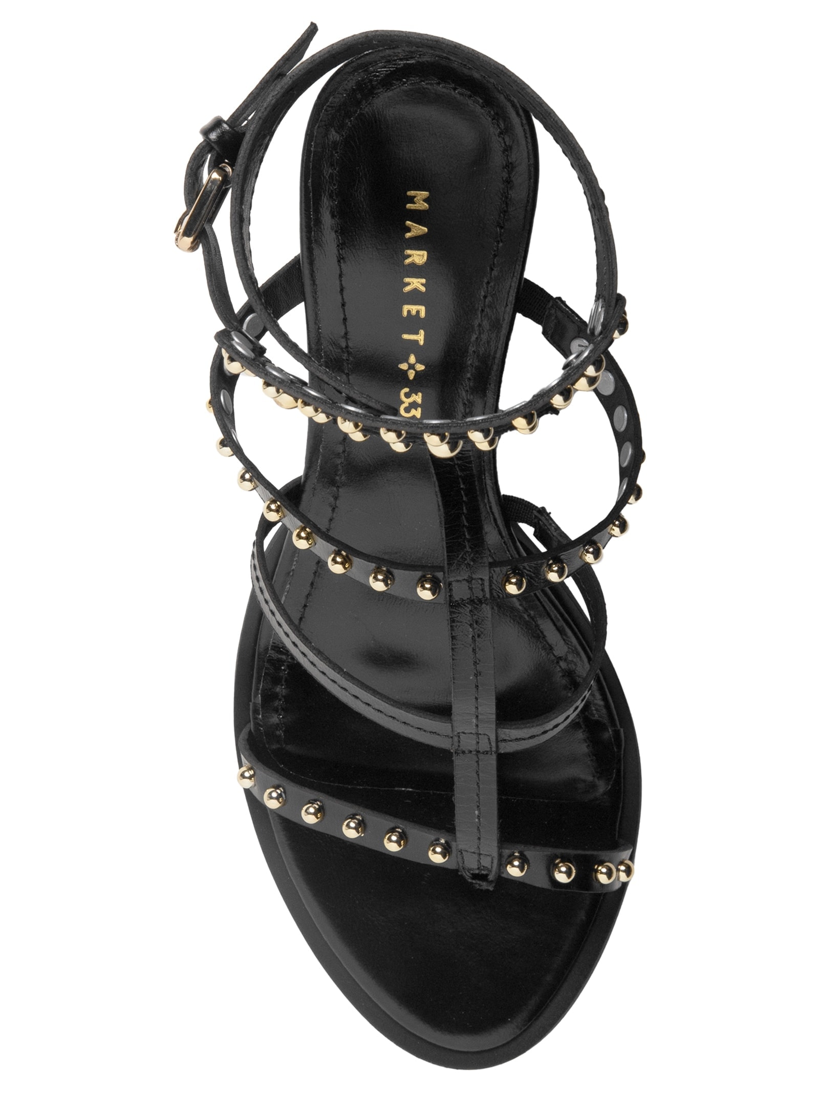 Sandália Feminina Salto Com Tachas Preto Market 33