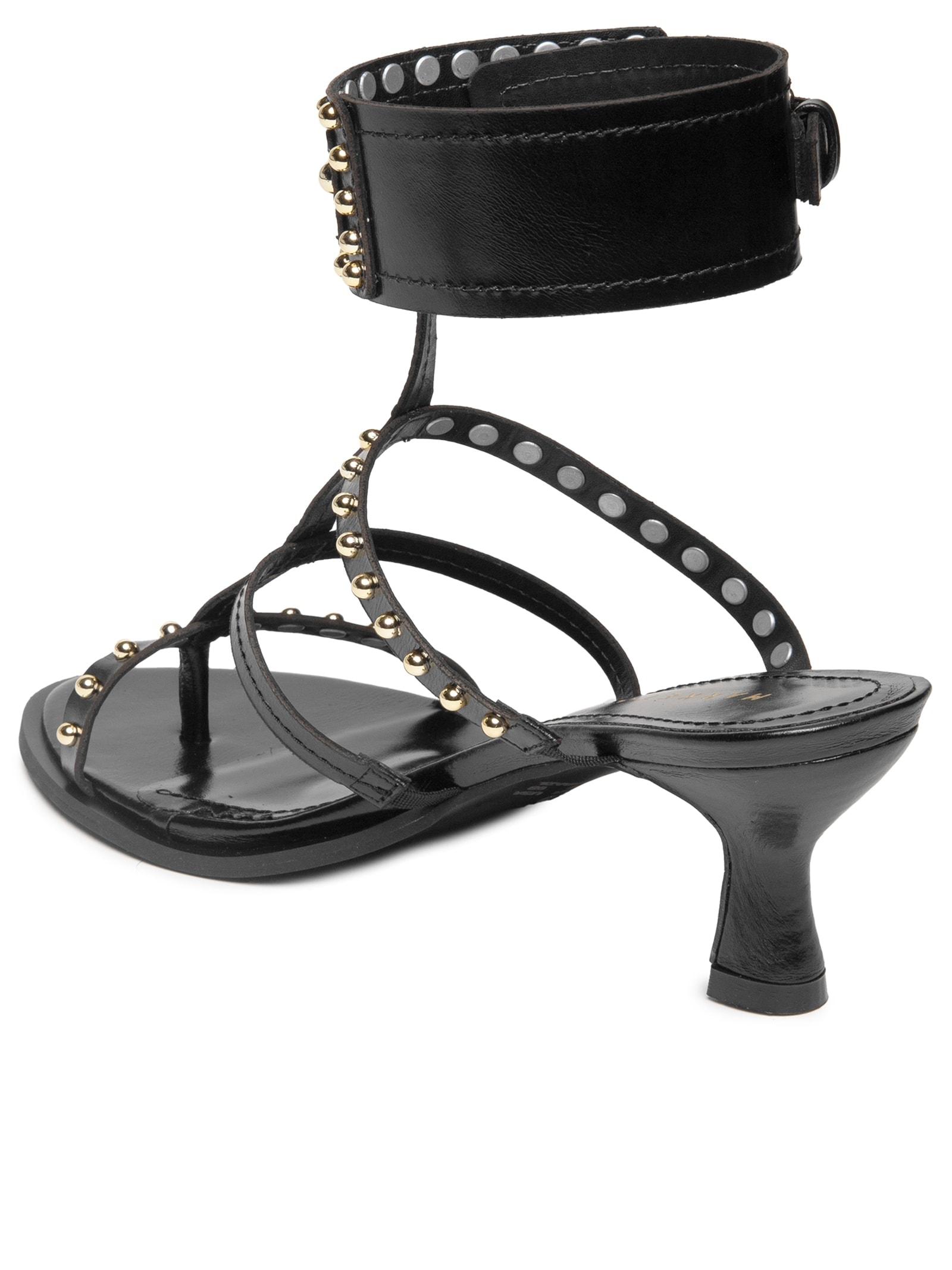 Sandália Feminina Salto Com Tachas Preto Market 33