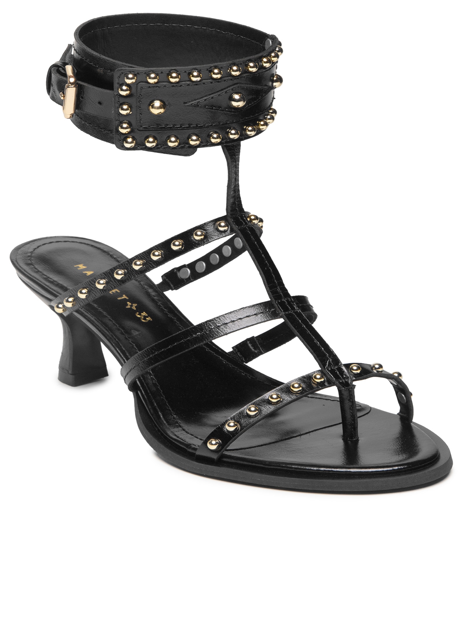 Sandália Feminina Salto Com Tachas Preto Market 33