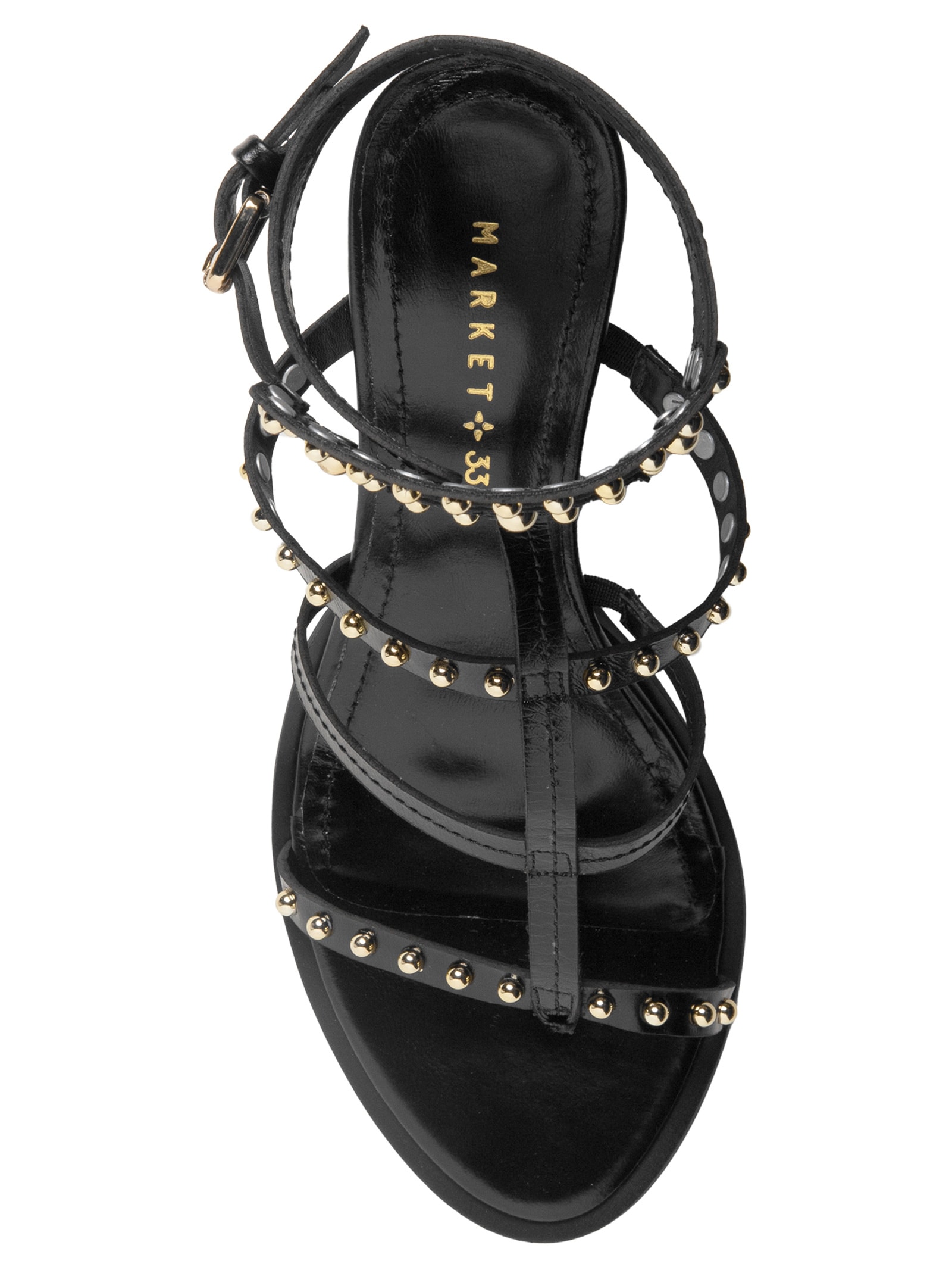 Sandália Feminina Salto Com Tachas Preto Market 33