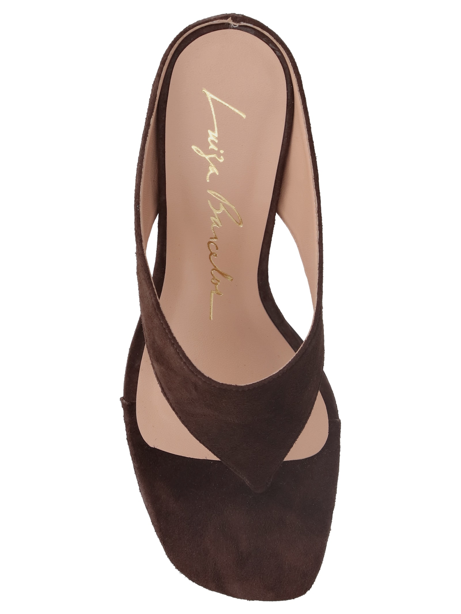 Sandália Feminina Salto Fino Médio Camurça Marrom Luiza Barcelos