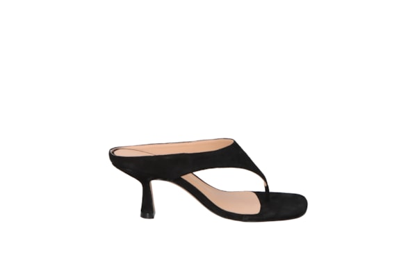 Sandália Feminina Salto Fino Médio Camurça - Preto