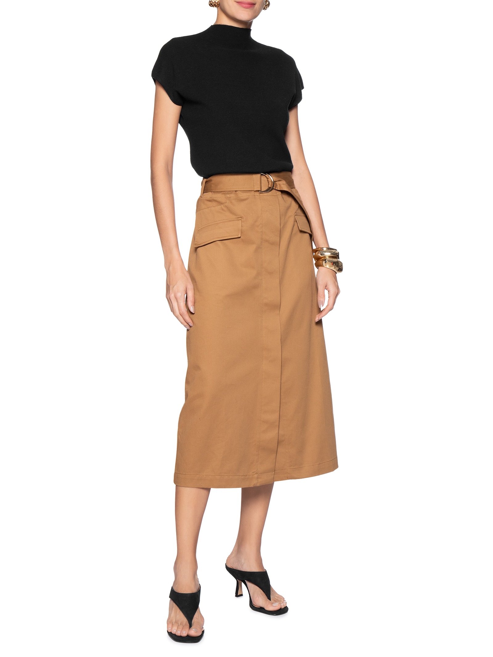 Sandália Feminina Salto Fino Médio Camurça Preto Luiza Barcelos