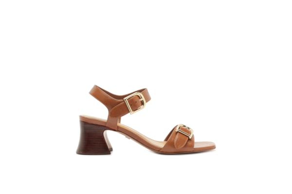 Sandália Feminina Salto Grosso Médio - Marrom