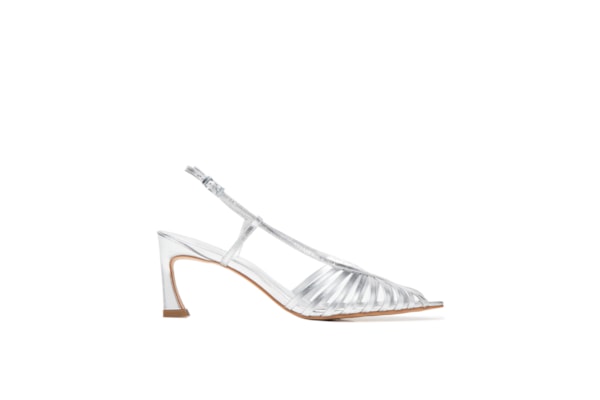 Sandália Feminina Salto Médio Tiras - Prata